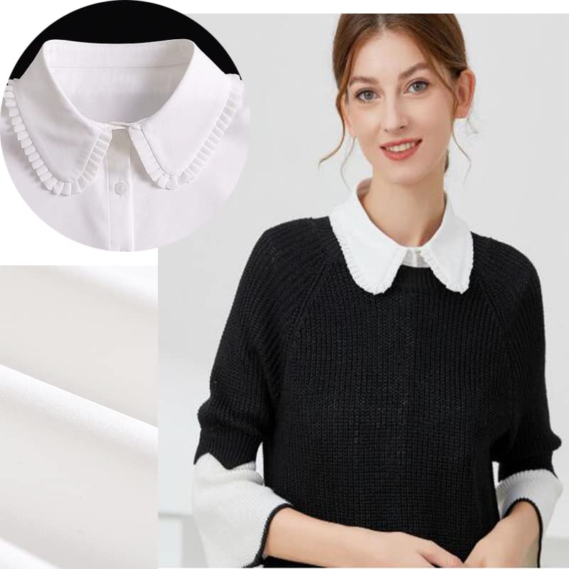 Joyci Chic Lady's Fake Collar Pleated Elegant Office Half Blouse False Collar Dickey B White - Image 5